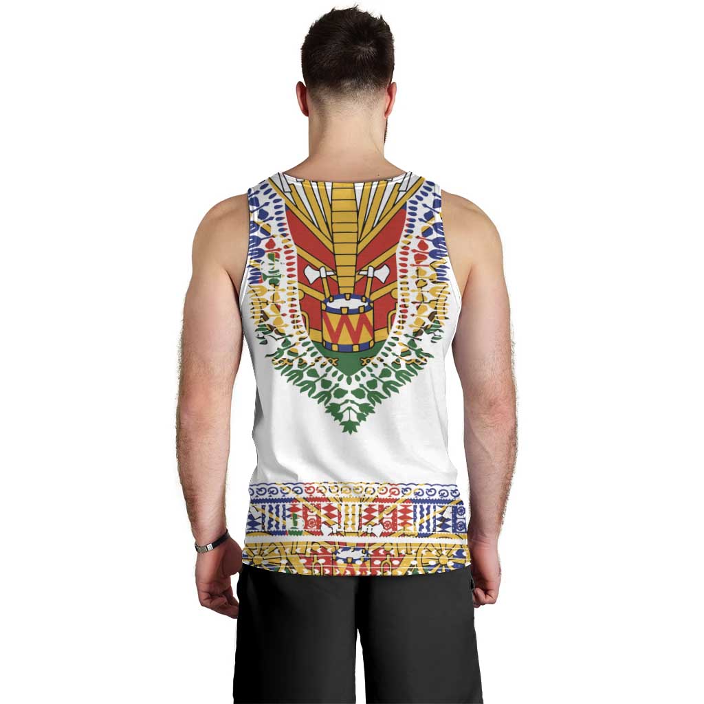 Haiti Flag Traditional Dashiki Men Tank Top White Color - Polynesian Pride