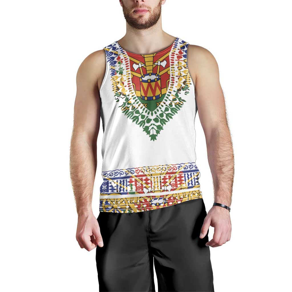 Haiti Flag Traditional Dashiki Men Tank Top White Color - Polynesian Pride