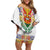 Haiti Flag Traditional Dashiki Off Shoulder Short Dress White Color - Polynesian Pride