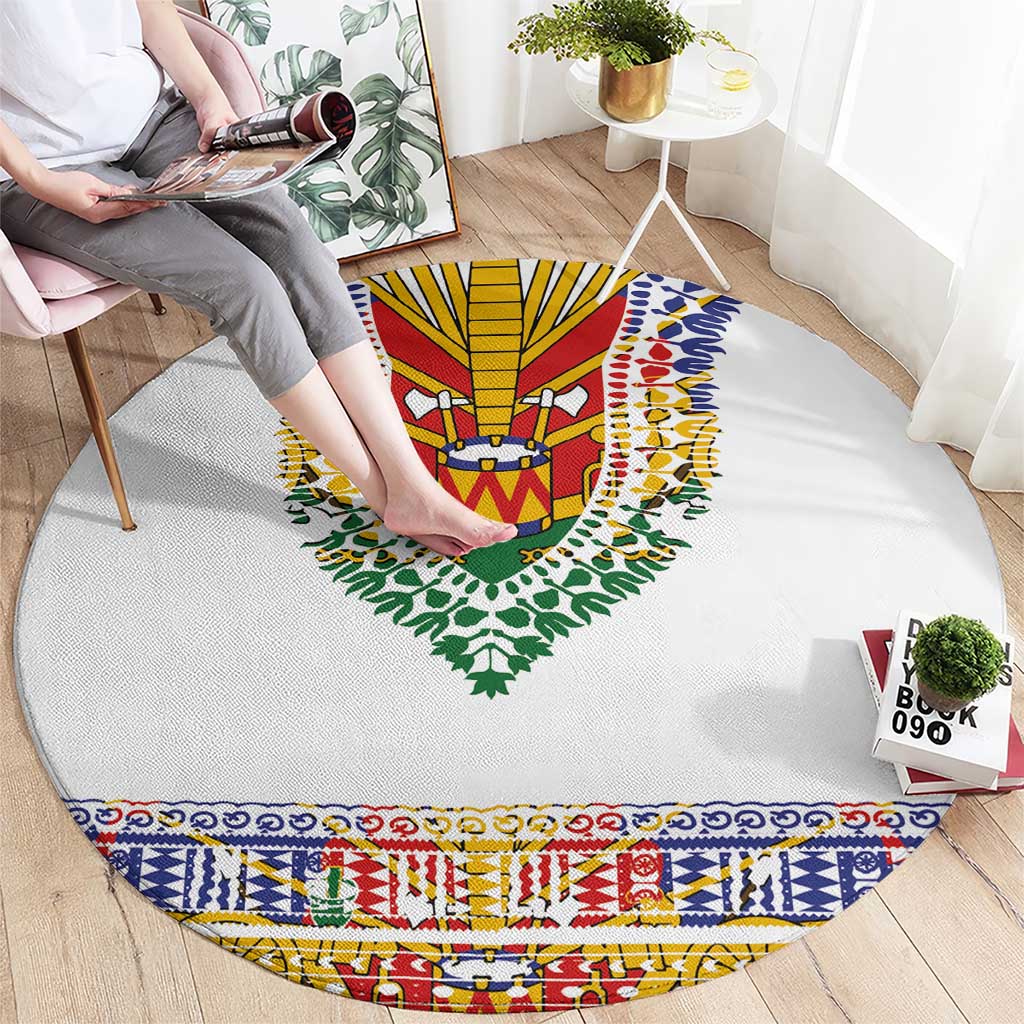 Haiti Flag Traditional Dashiki Round Carpet White Color - Polynesian Pride