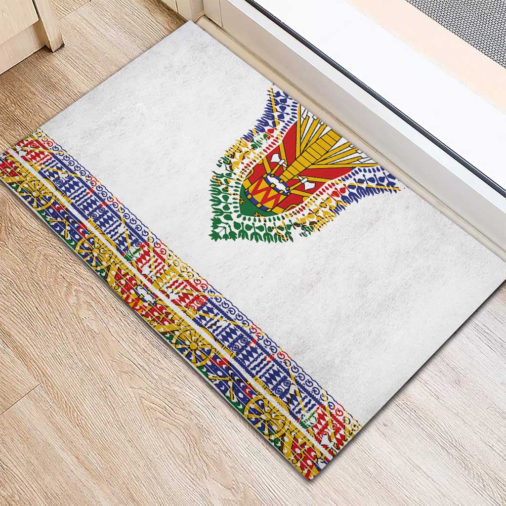 Haiti Flag Traditional Dashiki Rubber Doormat White Color - Polynesian Pride
