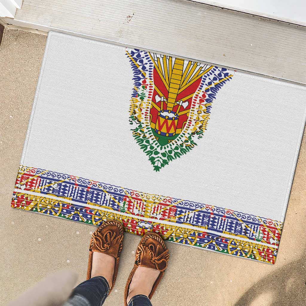 Haiti Flag Traditional Dashiki Rubber Doormat White Color - Polynesian Pride