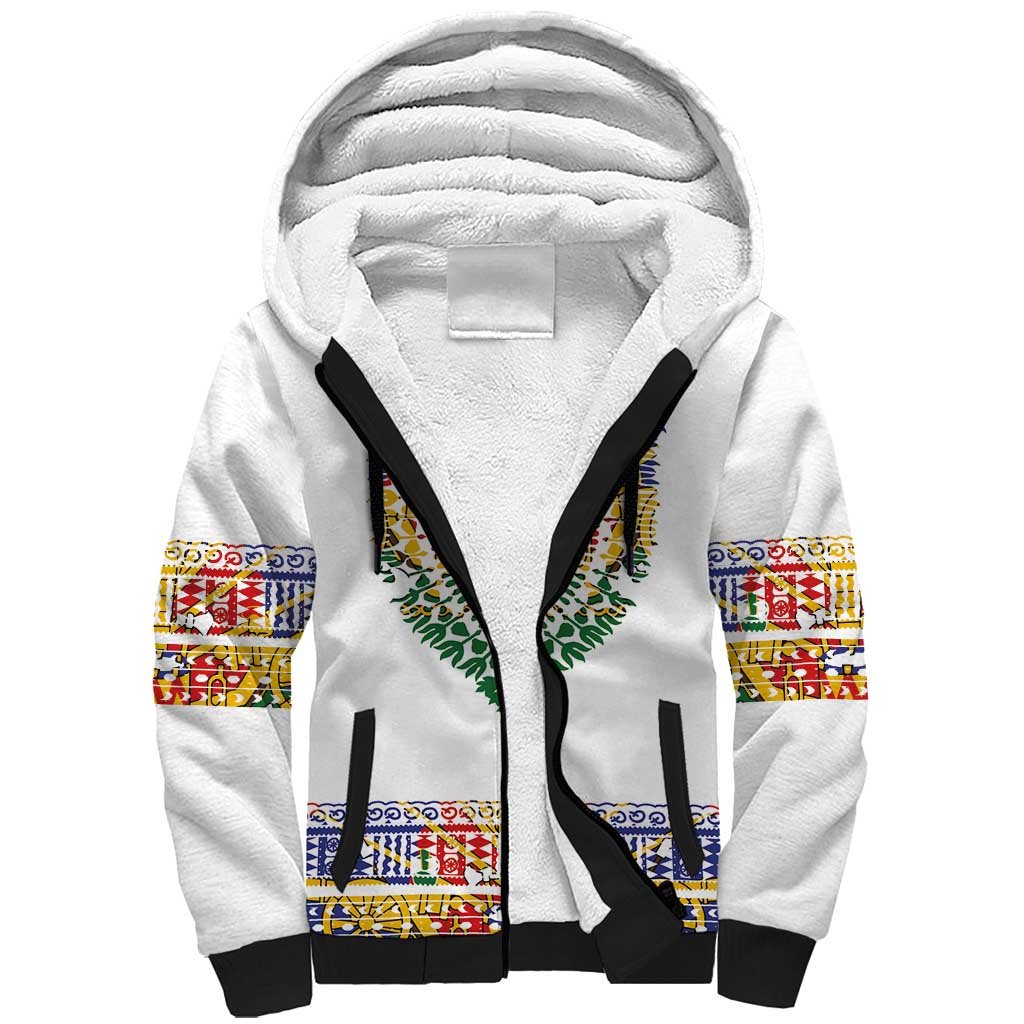 Haiti Flag Traditional Dashiki Sherpa Hoodie White Color - Polynesian Pride
