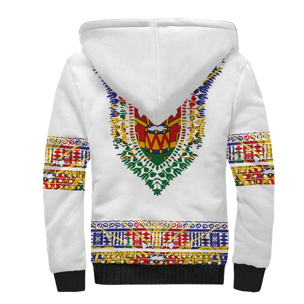Haiti Flag Traditional Dashiki Sherpa Hoodie White Color - Polynesian Pride