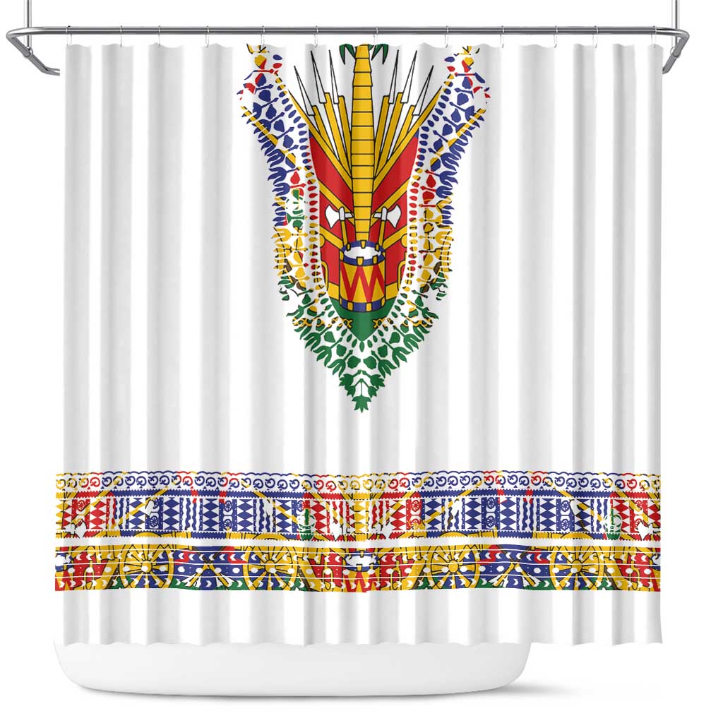 Haiti Flag Traditional Dashiki Shower Curtain White Color - Polynesian Pride