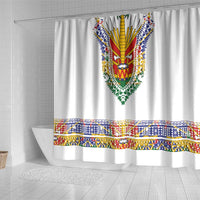 Haiti Flag Traditional Dashiki Shower Curtain White Color - Polynesian Pride