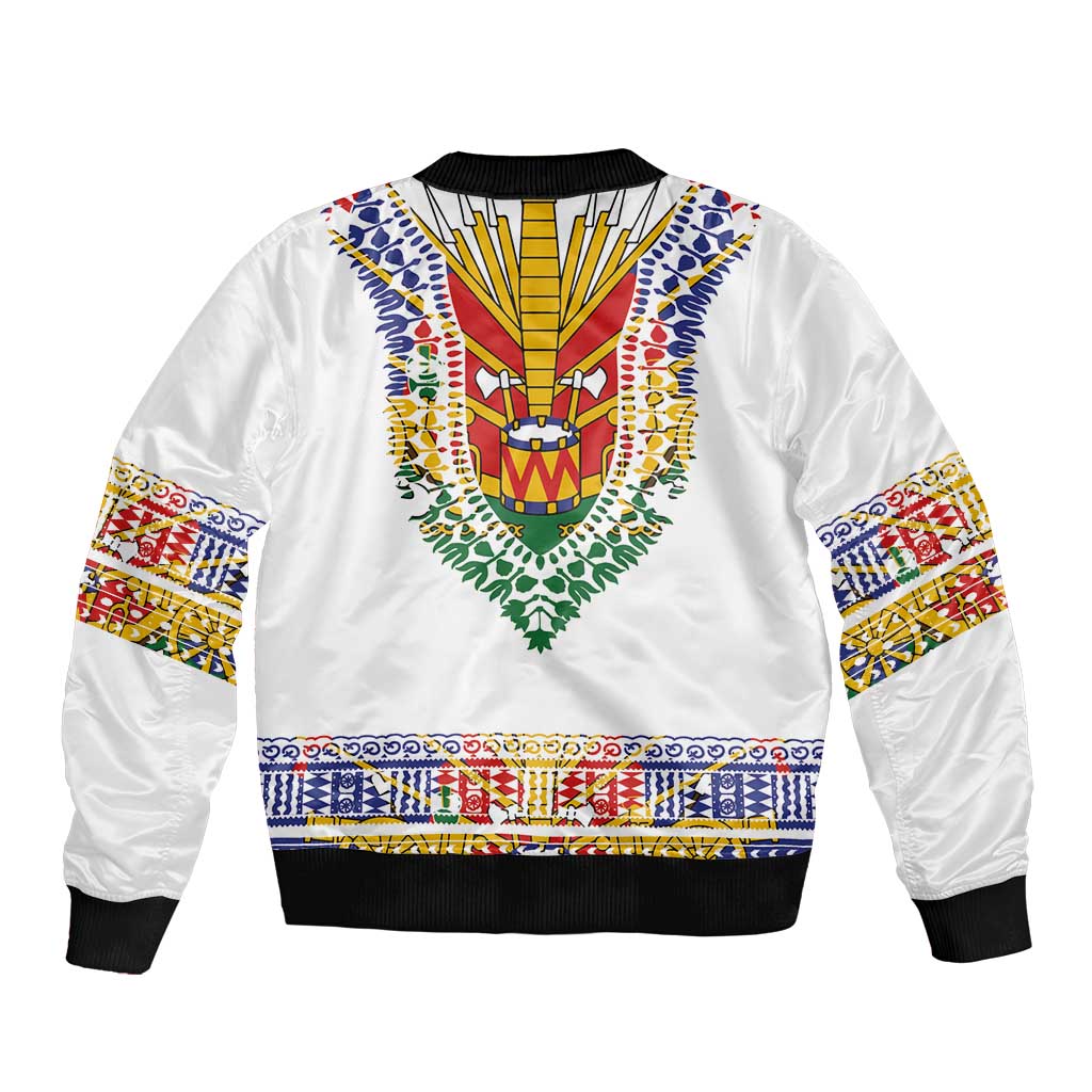 Haiti Flag Traditional Dashiki Sleeve Zip Bomber Jacket White Color - Polynesian Pride