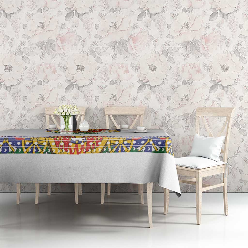 Haiti Flag Traditional Dashiki Tablecloth White Color - Polynesian Pride