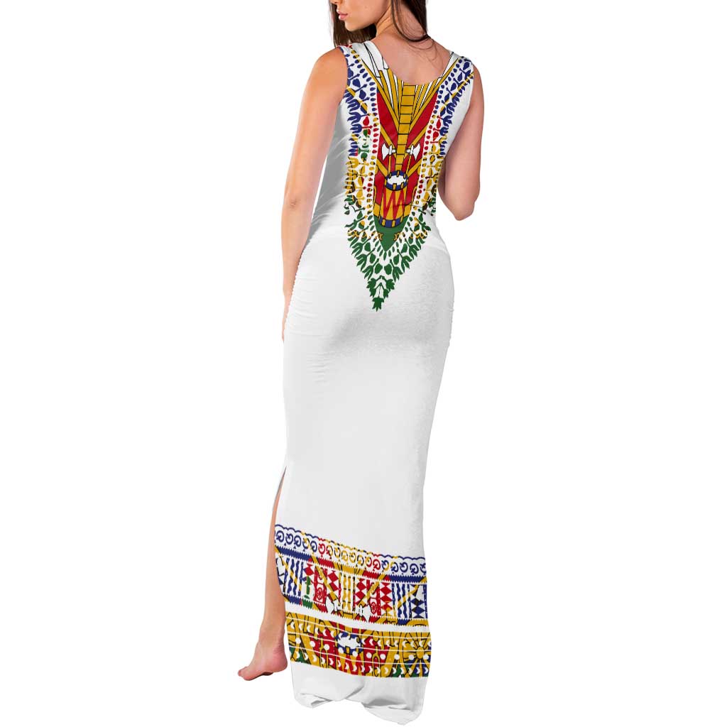 Haiti Flag Traditional Dashiki Tank Maxi Dress White Color - Polynesian Pride