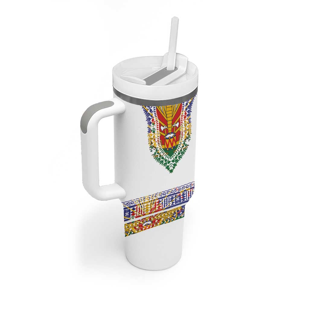 Haiti Flag Traditional Dashiki Tumbler With Handle White Color - Polynesian Pride