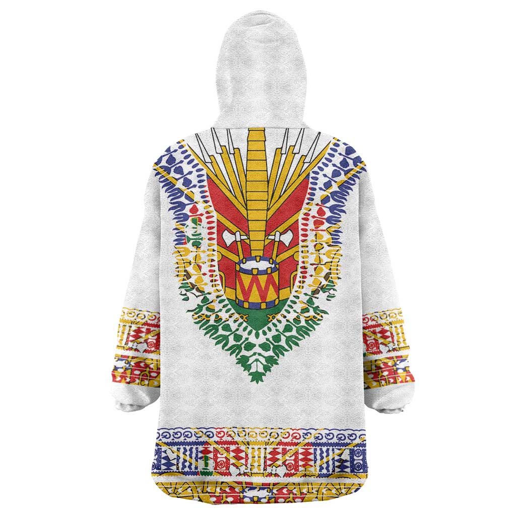 Haiti Flag Traditional Dashiki Wearable Blanket Hoodie White Color - Polynesian Pride
