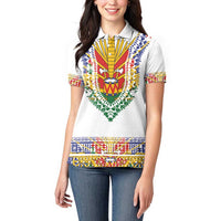 Haiti Flag Traditional Dashiki Women Polo Shirt White Color - Polynesian Pride