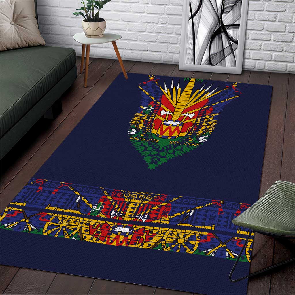 Haiti Flag Traditional Dashiki Area Rug Black Color - Polynesian Pride
