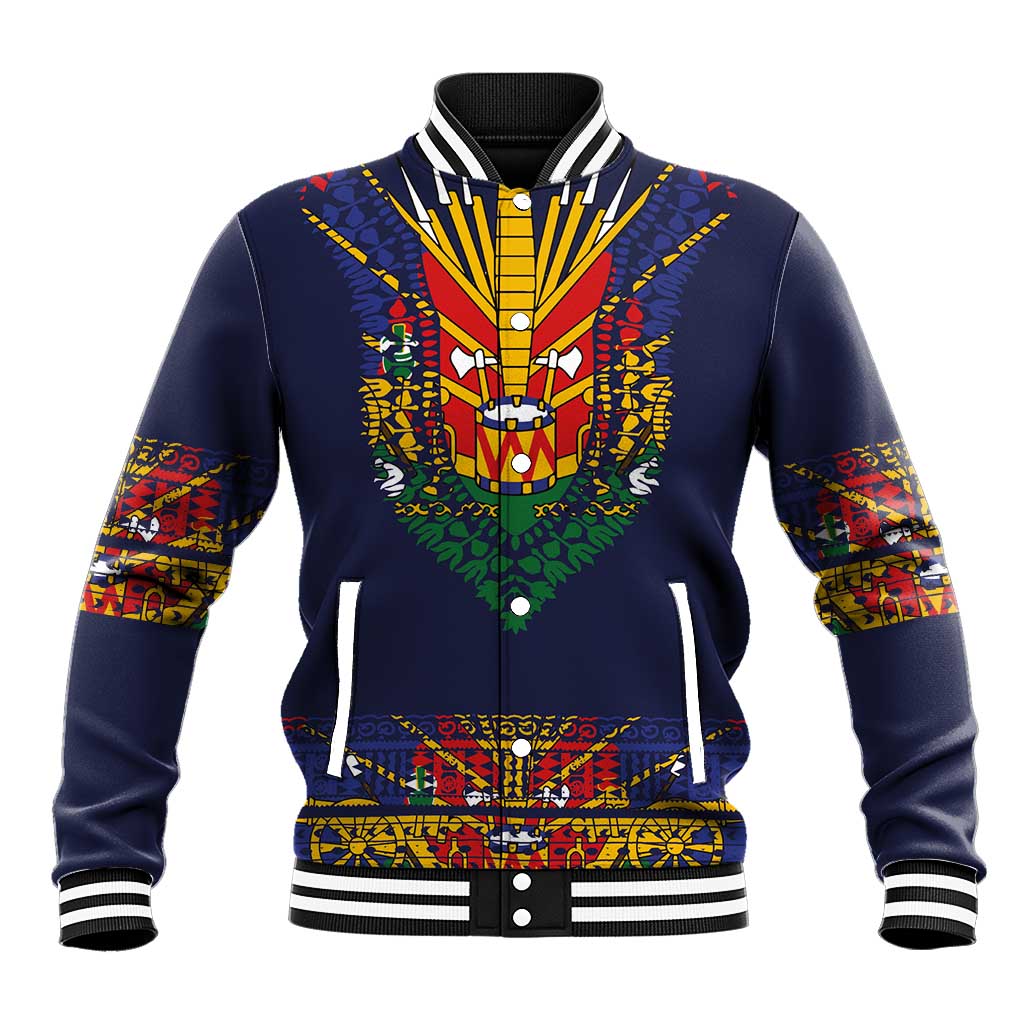 Haiti Flag Traditional Dashiki Baseball Jacket Black Color LT03 Unisex Black - Polynesian Pride