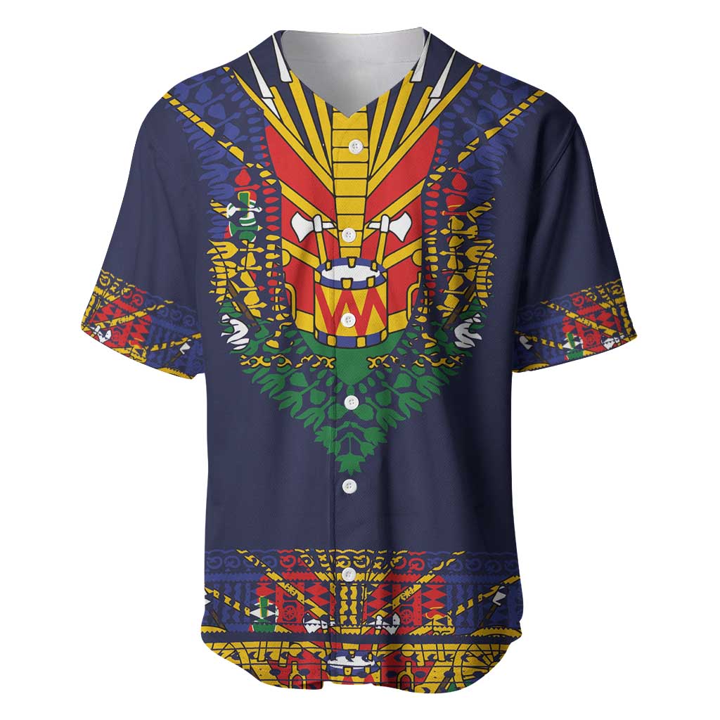 Haiti Flag Traditional Dashiki Baseball Jersey Black Color - Polynesian Pride