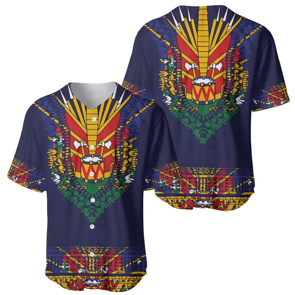 Haiti Flag Traditional Dashiki Baseball Jersey Black Color - Polynesian Pride