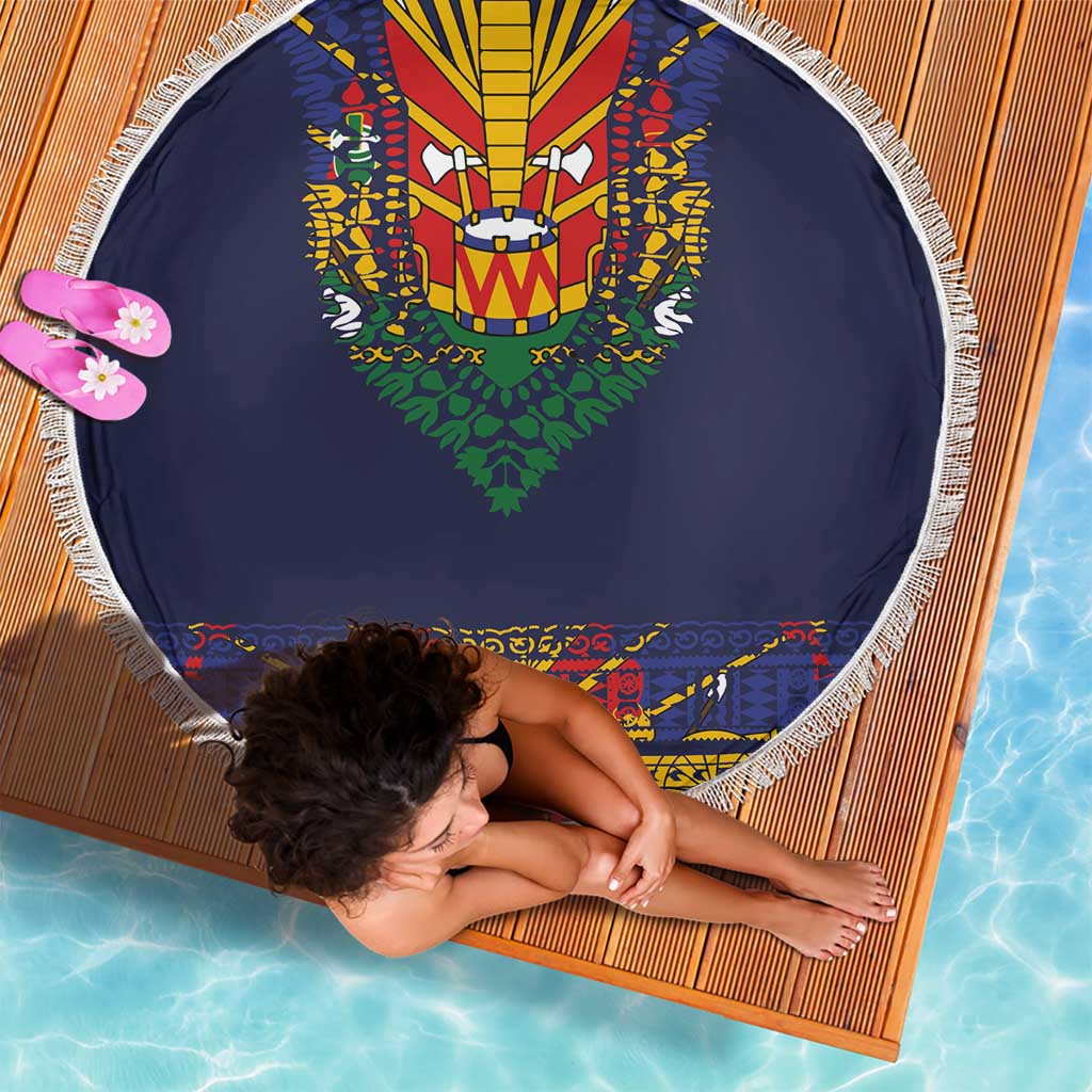 Haiti Flag Traditional Dashiki Beach Blanket Black Color - Polynesian Pride
