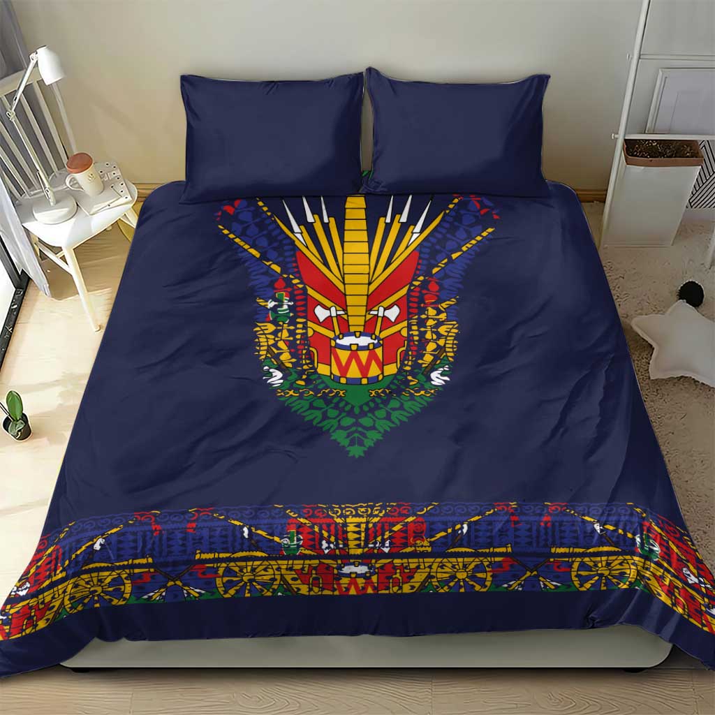 Haiti Flag Traditional Dashiki Bedding Set Black Color - Polynesian Pride