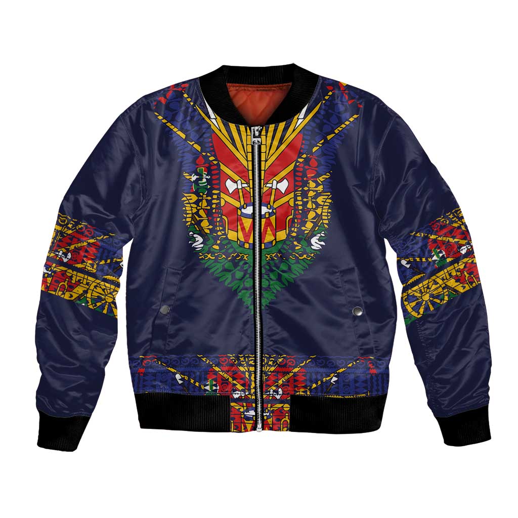 Haiti Flag Traditional Dashiki Bomber Jacket Black Color - Polynesian Pride