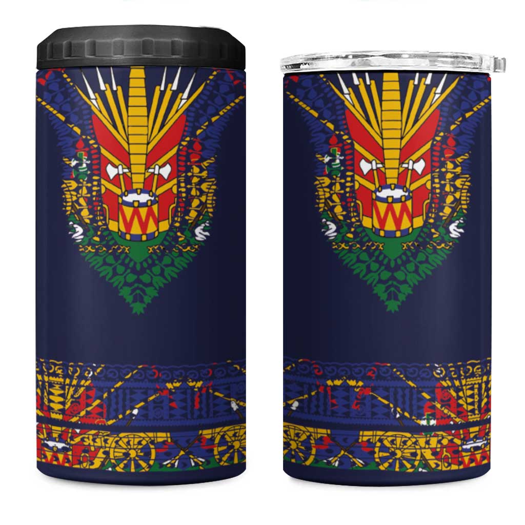 Haiti Flag Traditional Dashiki 4 in 1 Can Cooler Tumbler Black Color - Polynesian Pride