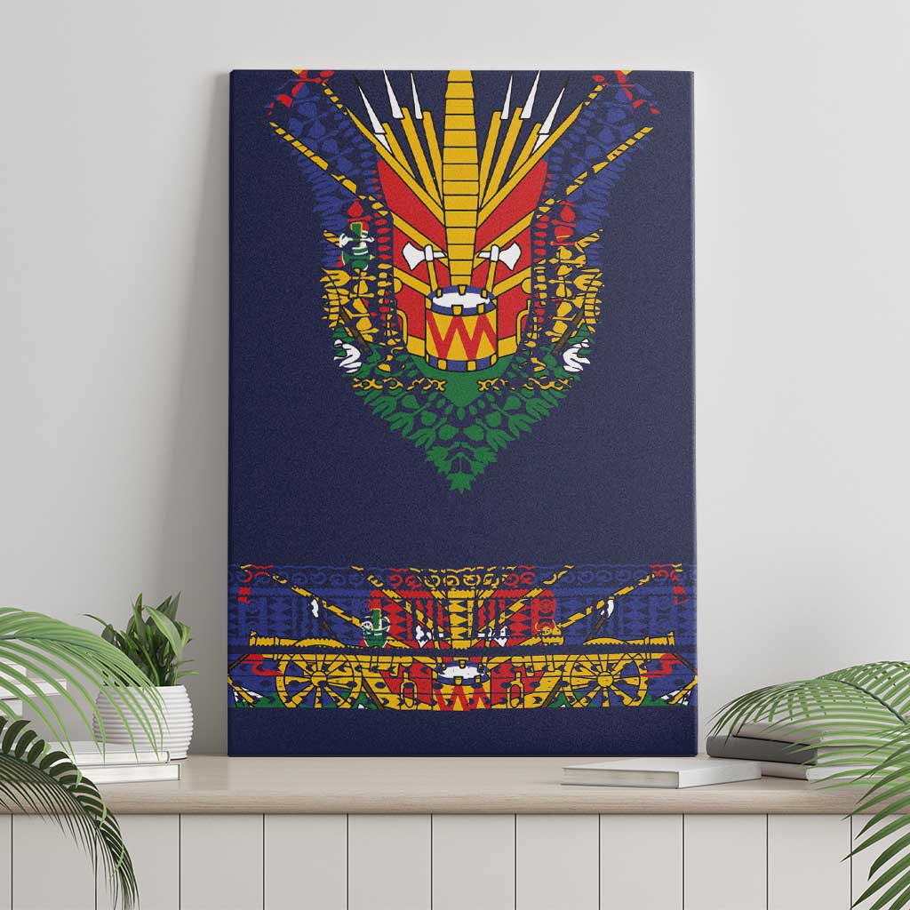 Haiti Flag Traditional Dashiki Canvas Wall Art Black Color - Polynesian Pride