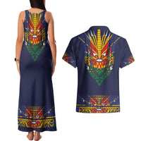 Haiti Flag Traditional Dashiki Couples Matching Tank Maxi Dress and Hawaiian Shirt Black Color - Polynesian Pride