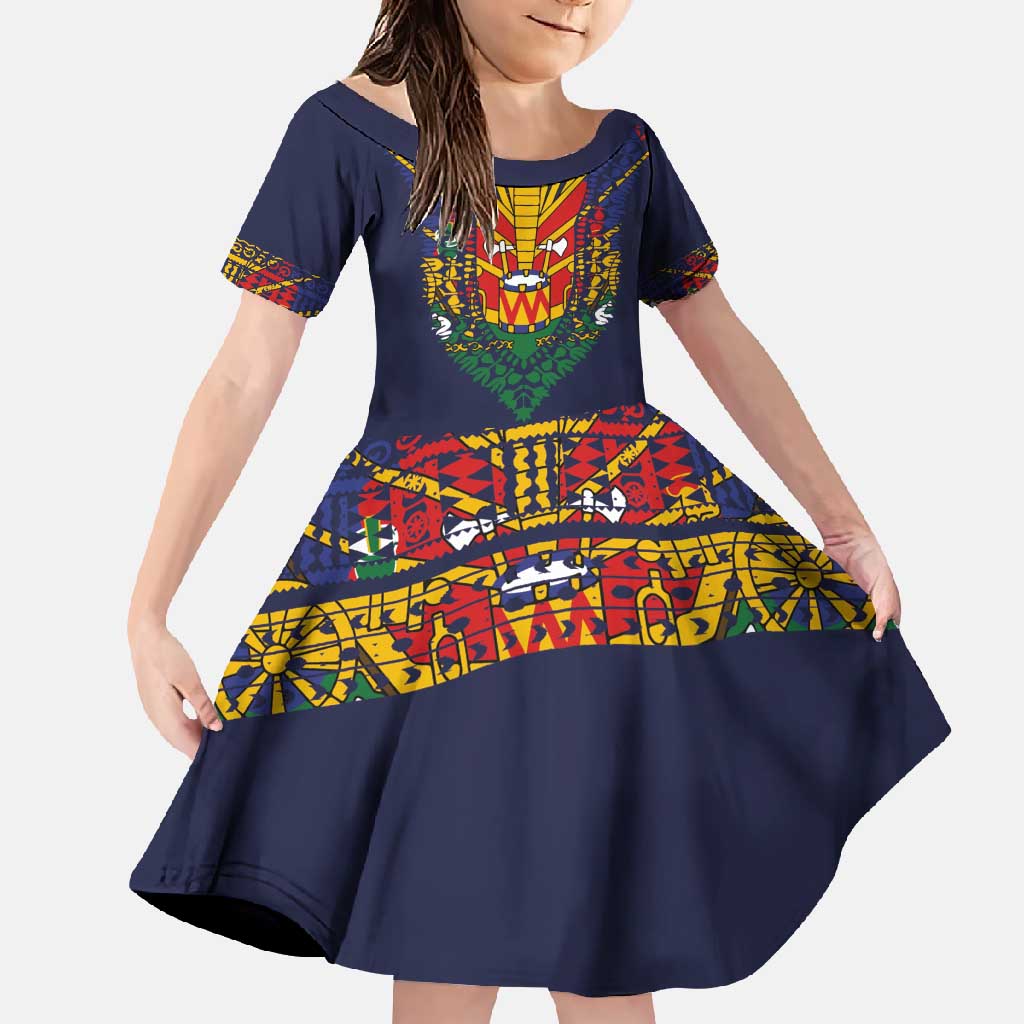Haiti Flag Traditional Dashiki Family Matching Long Sleeve Bodycon Dress and Hawaiian Shirt Black Color - Polynesian Pride
