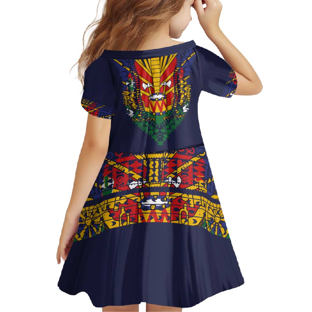 Haiti Flag Traditional Dashiki Family Matching Long Sleeve Bodycon Dress and Hawaiian Shirt Black Color - Polynesian Pride