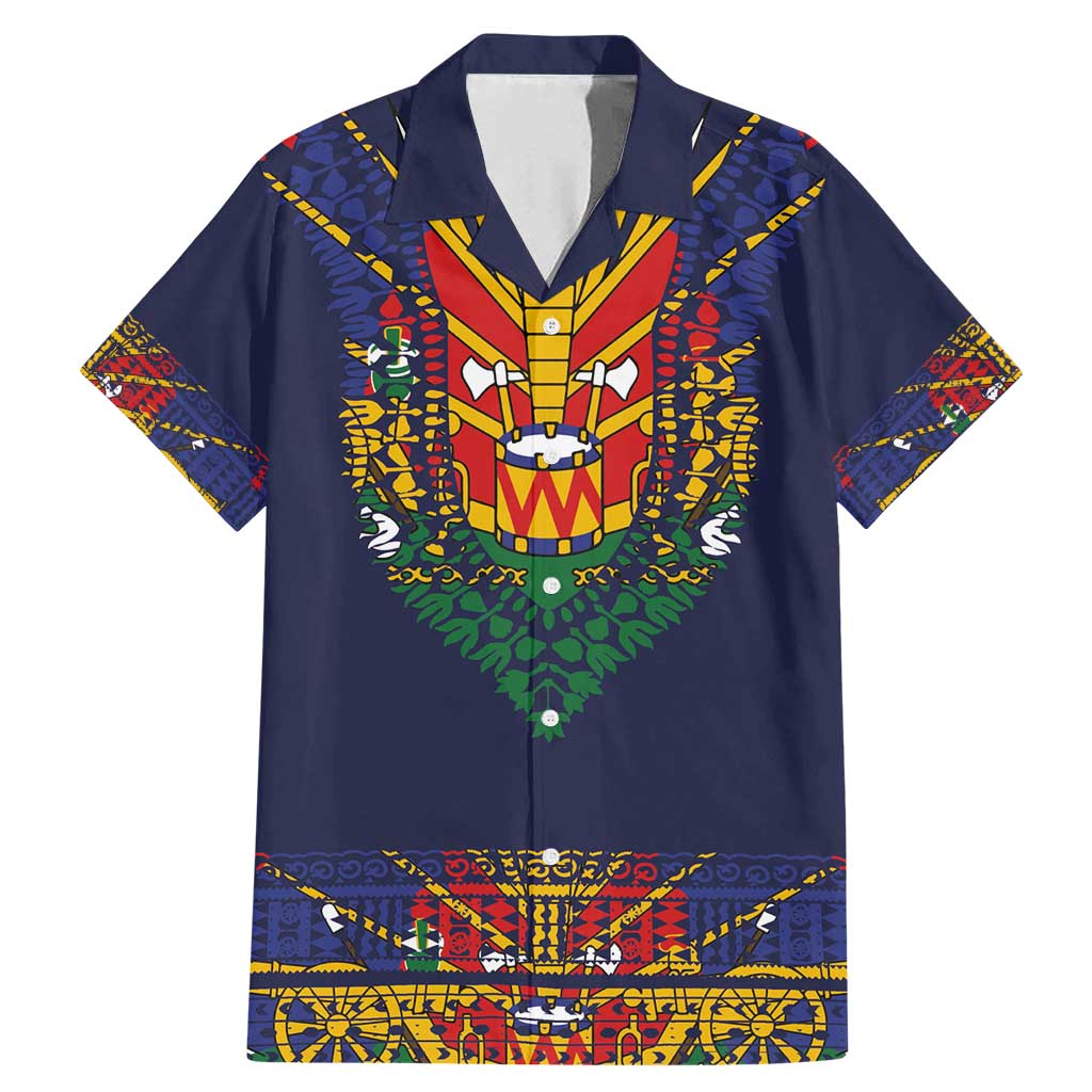 Haiti Flag Traditional Dashiki Family Matching Mermaid Dress and Hawaiian Shirt Black Color - Polynesian Pride