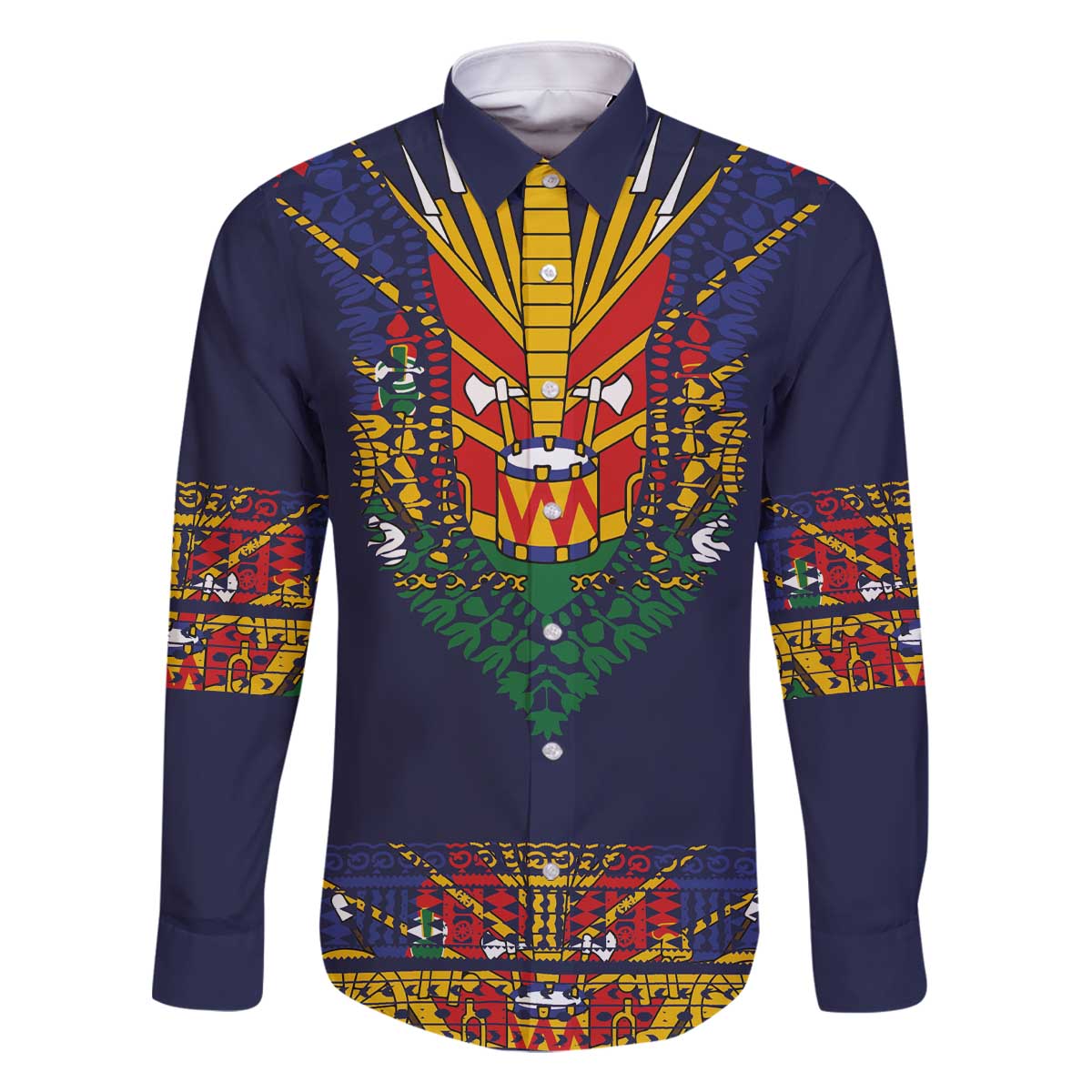 Haiti Flag Traditional Dashiki Family Matching Off The Shoulder Long Sleeve Dress and Hawaiian Shirt Black Color - Polynesian Pride