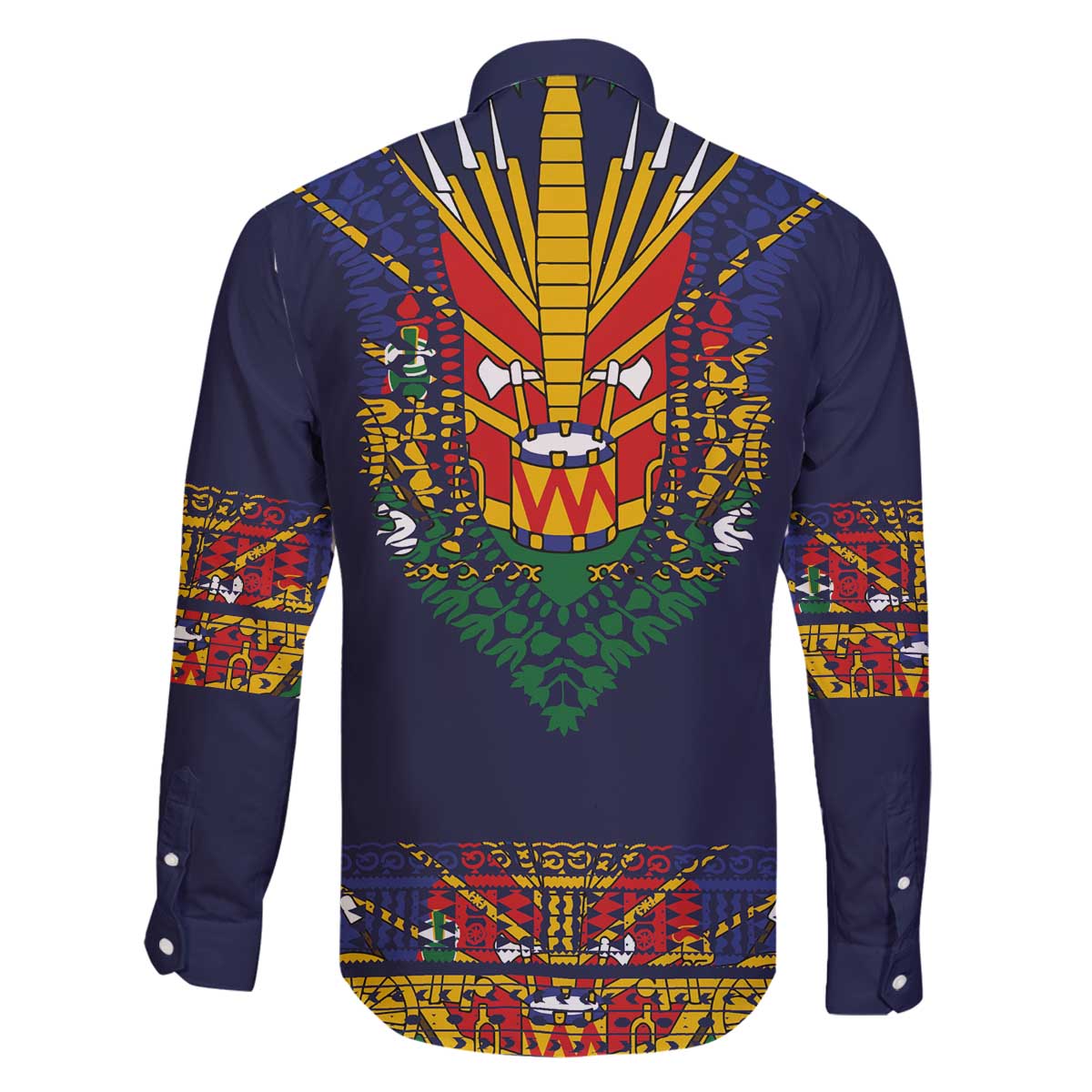 Haiti Flag Traditional Dashiki Family Matching Off The Shoulder Long Sleeve Dress and Hawaiian Shirt Black Color - Polynesian Pride