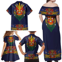 Haiti Flag Traditional Dashiki Family Matching Off Shoulder Maxi Dress and Hawaiian Shirt Black Color - Polynesian Pride