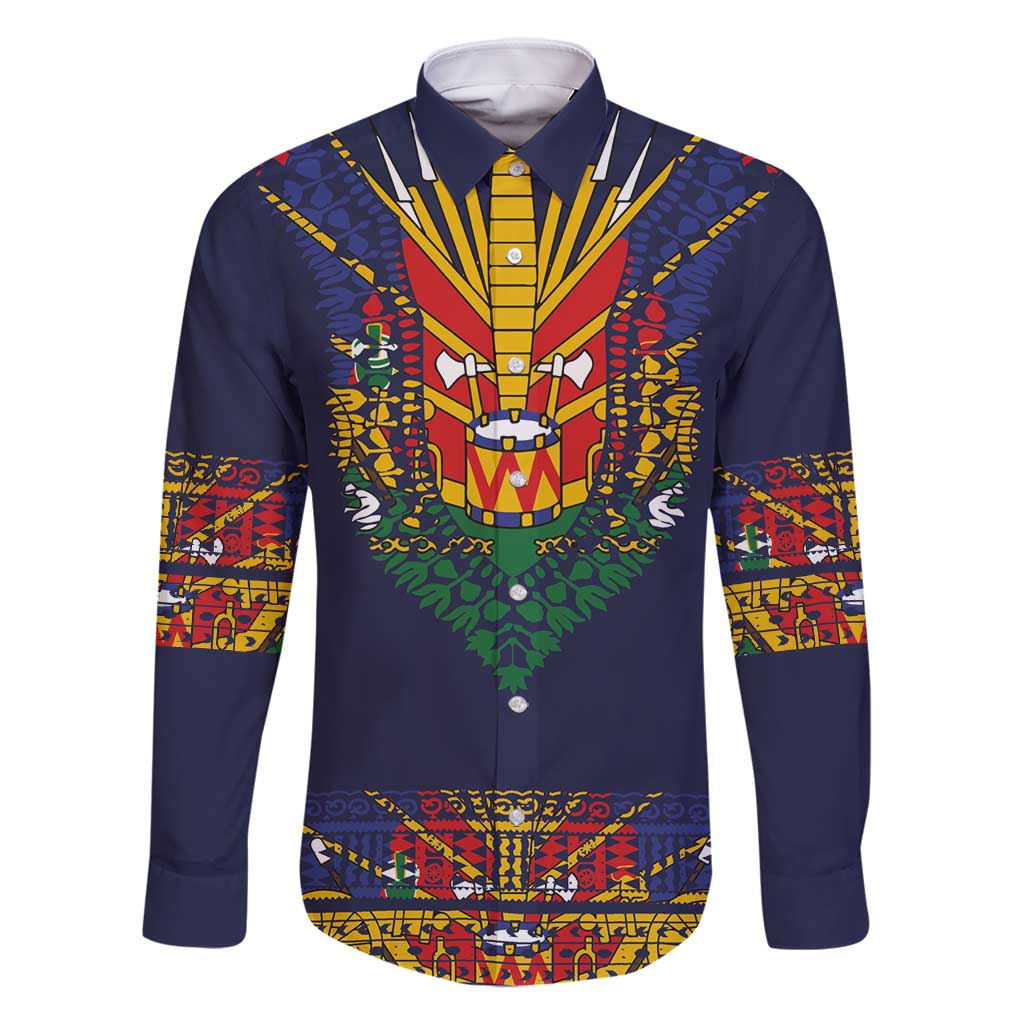 Haiti Flag Traditional Dashiki Family Matching Off Shoulder Short Dress and Hawaiian Shirt Black Color - Polynesian Pride