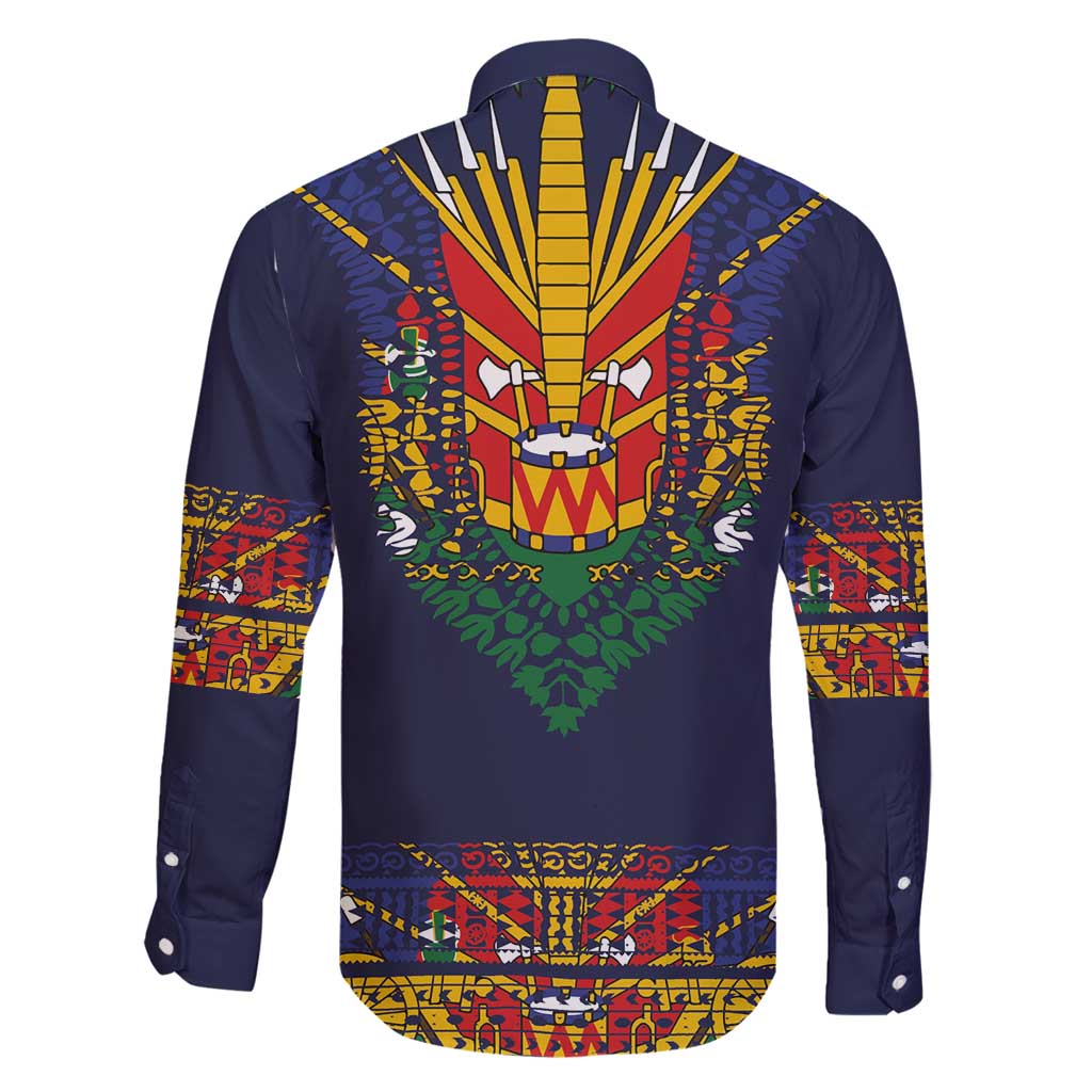 Haiti Flag Traditional Dashiki Family Matching Off Shoulder Short Dress and Hawaiian Shirt Black Color - Polynesian Pride