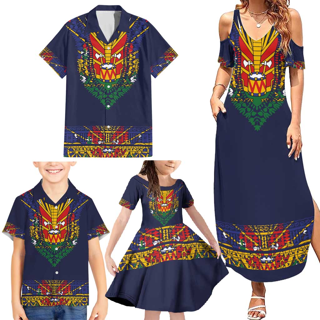 Haiti Flag Traditional Dashiki Family Matching Summer Maxi Dress and Hawaiian Shirt Black Color - Polynesian Pride