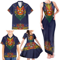 Haiti Flag Traditional Dashiki Family Matching Tank Maxi Dress and Hawaiian Shirt Black Color - Polynesian Pride