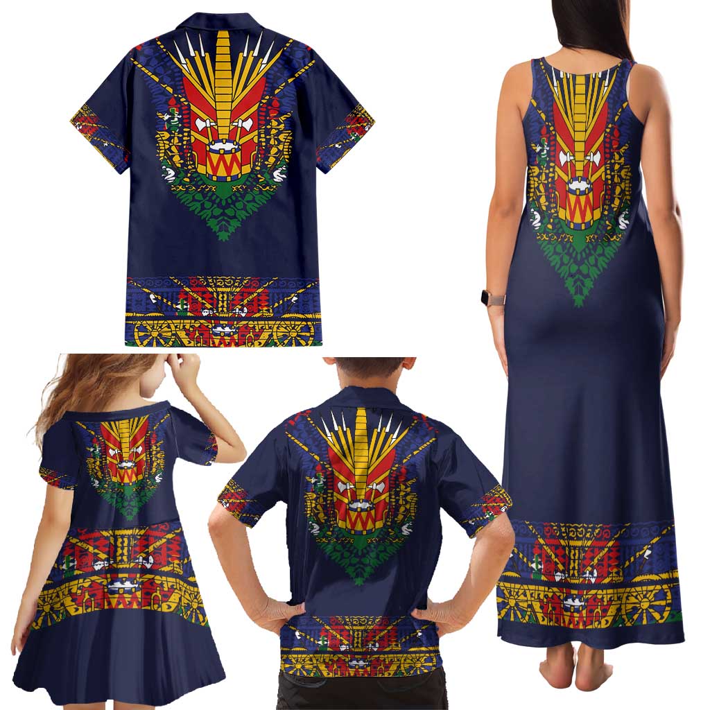 Haiti Flag Traditional Dashiki Family Matching Tank Maxi Dress and Hawaiian Shirt Black Color - Polynesian Pride