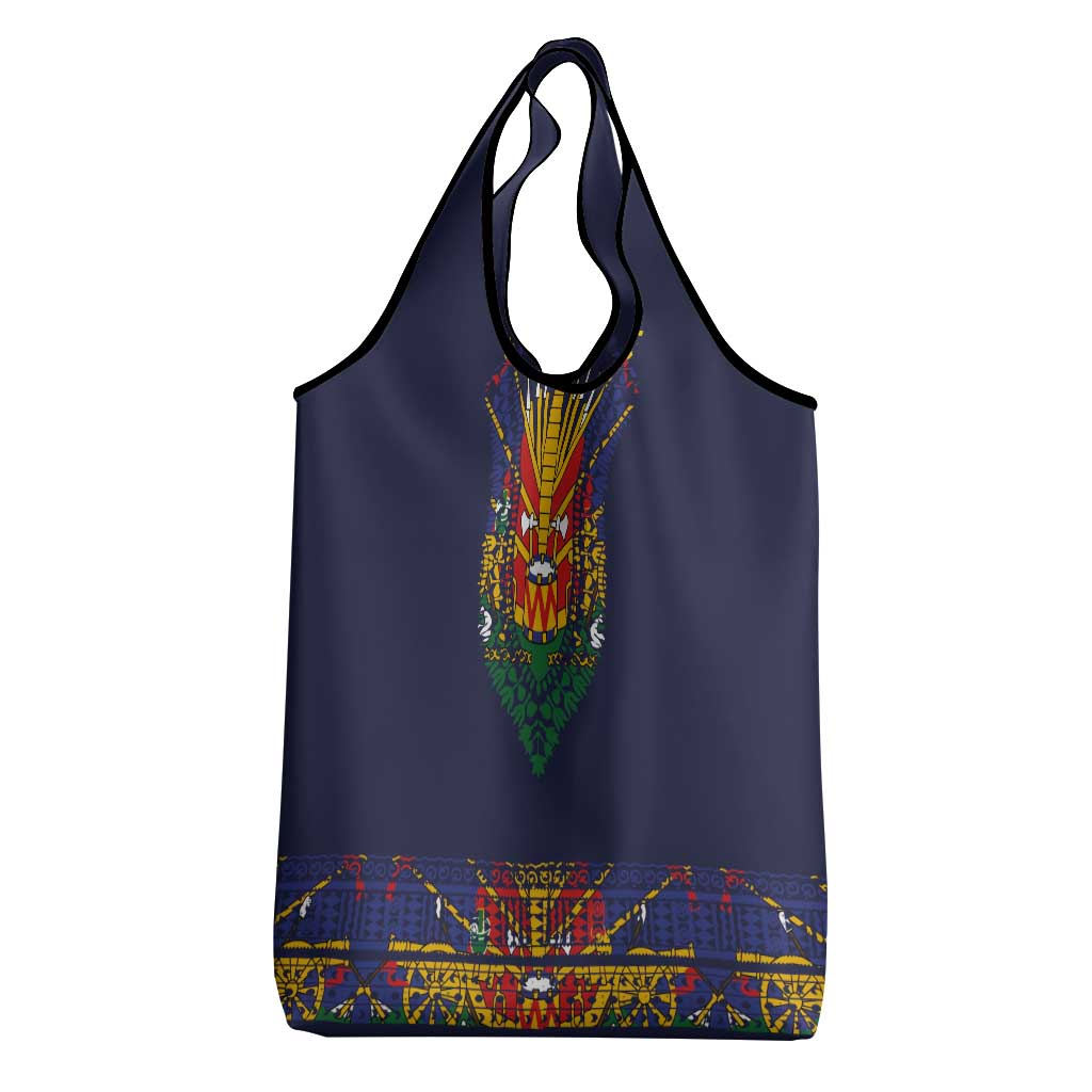 Haiti Flag Traditional Dashiki Grocery Bag Black Color - Polynesian Pride