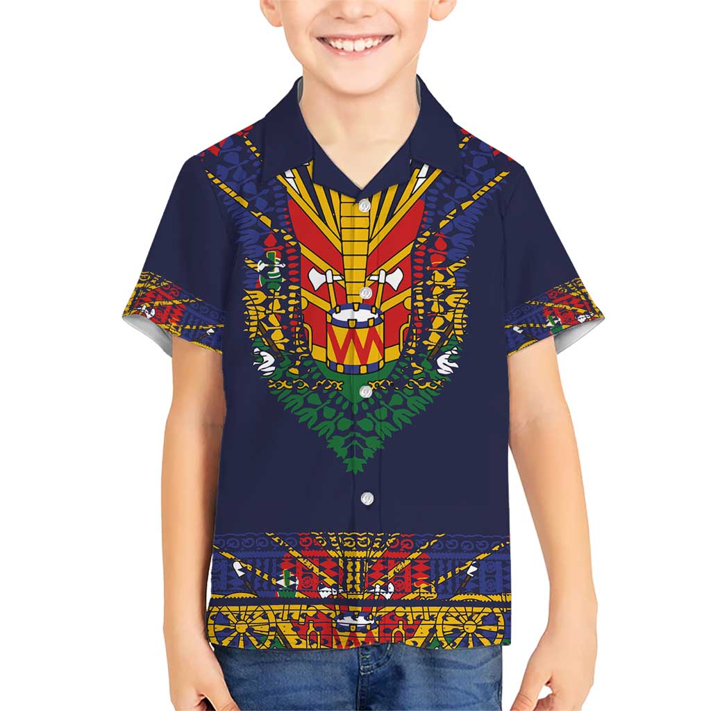Haiti Flag Traditional Dashiki Kid Hawaiian Shirt Black Color - Polynesian Pride