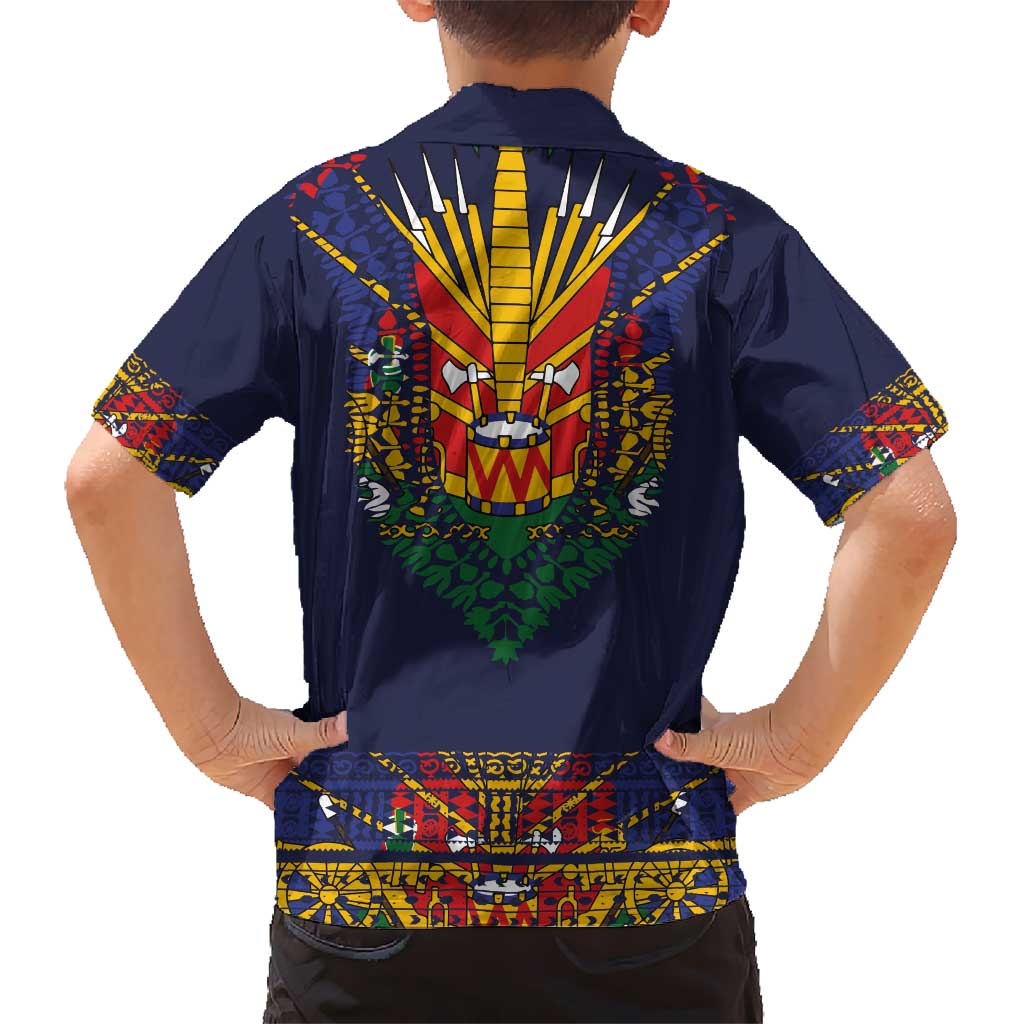 Haiti Flag Traditional Dashiki Kid Hawaiian Shirt Black Color - Polynesian Pride