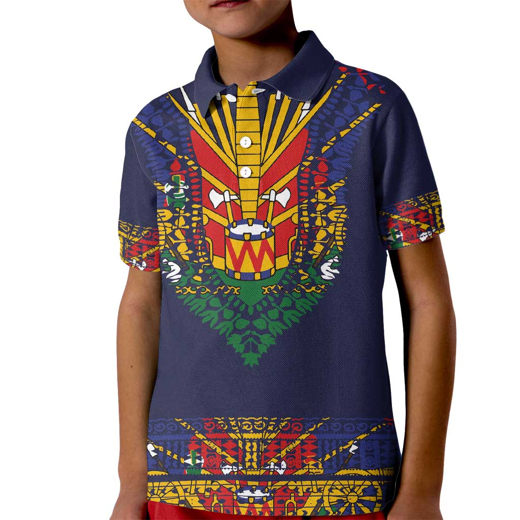 Haiti Flag Traditional Dashiki Kid Polo Shirt Black Color LT03 Kid Black - Polynesian Pride