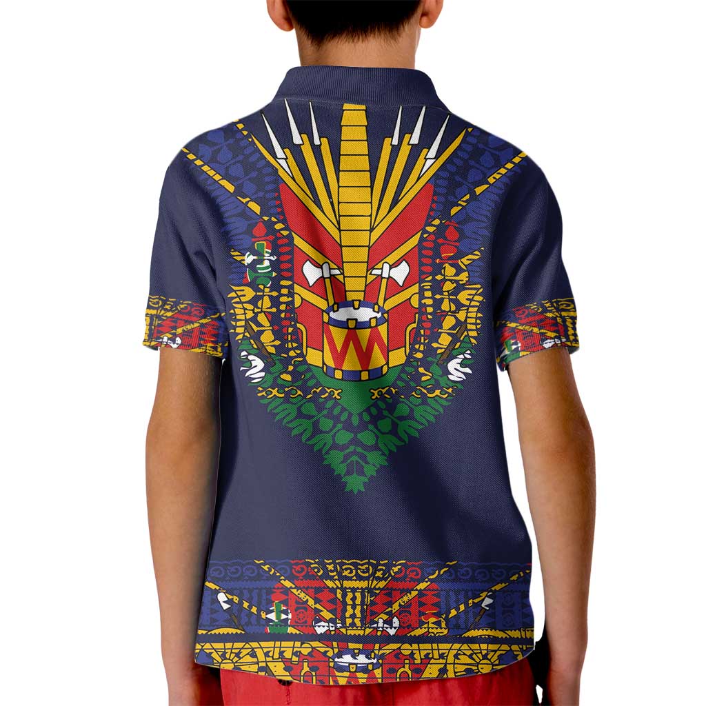 Haiti Flag Traditional Dashiki Kid Polo Shirt Black Color LT03 - Polynesian Pride