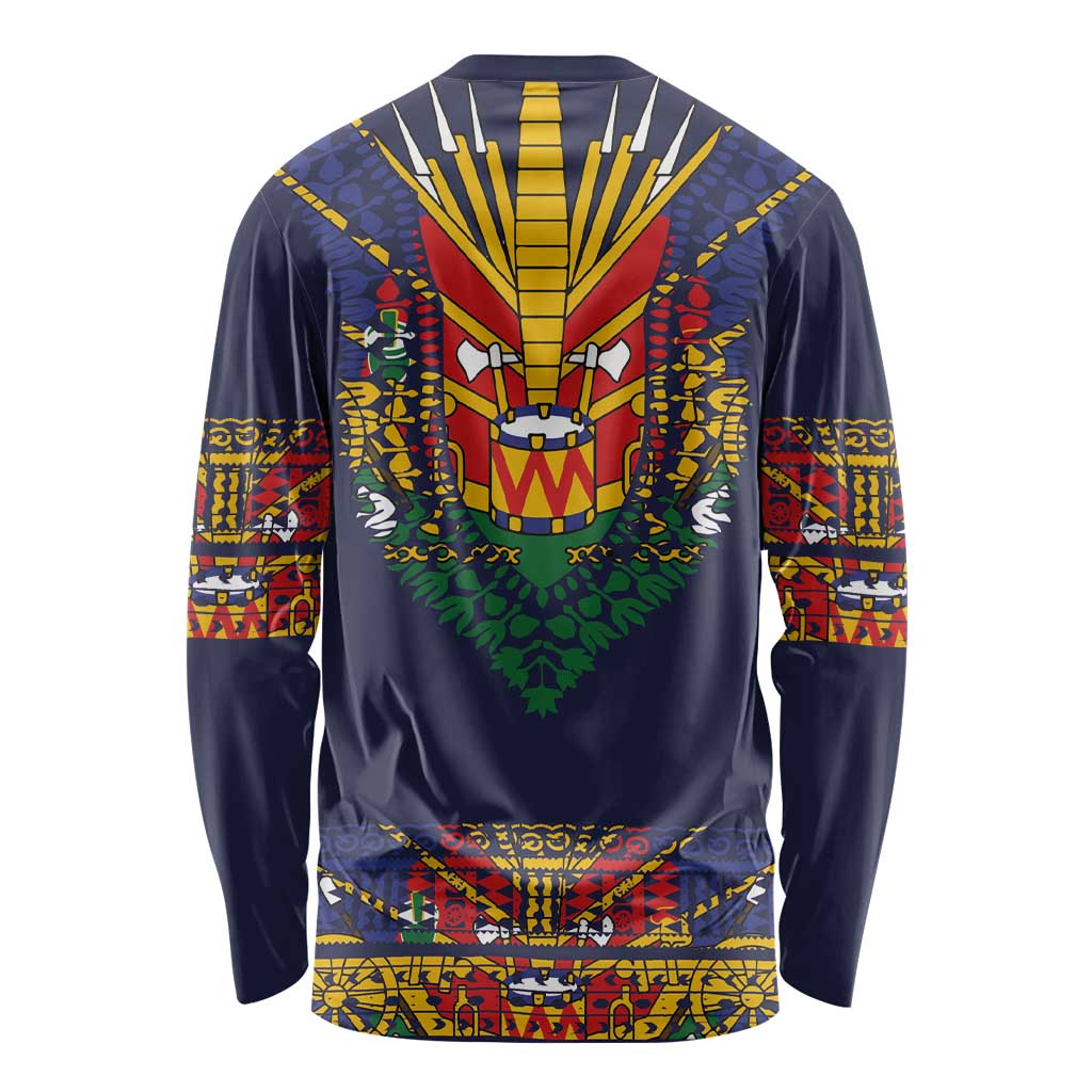 Haiti Flag Traditional Dashiki Long Sleeve Shirt Black Color - Polynesian Pride