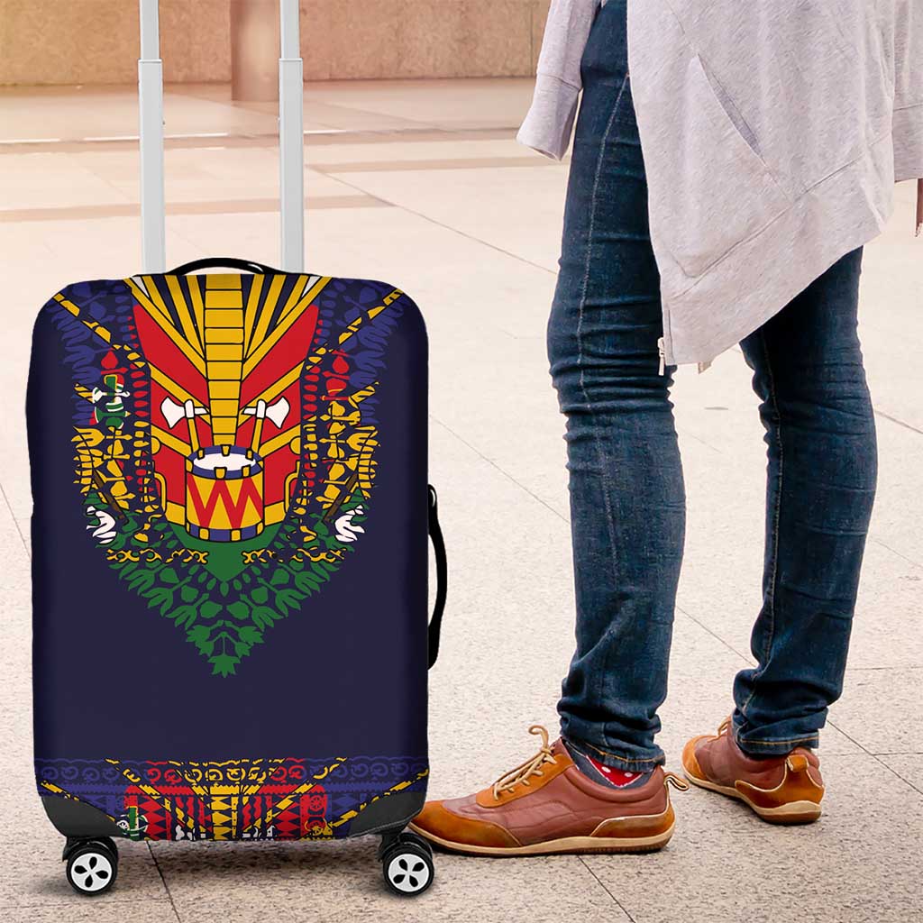 Haiti Flag Traditional Dashiki Luggage Cover Black Color - Polynesian Pride