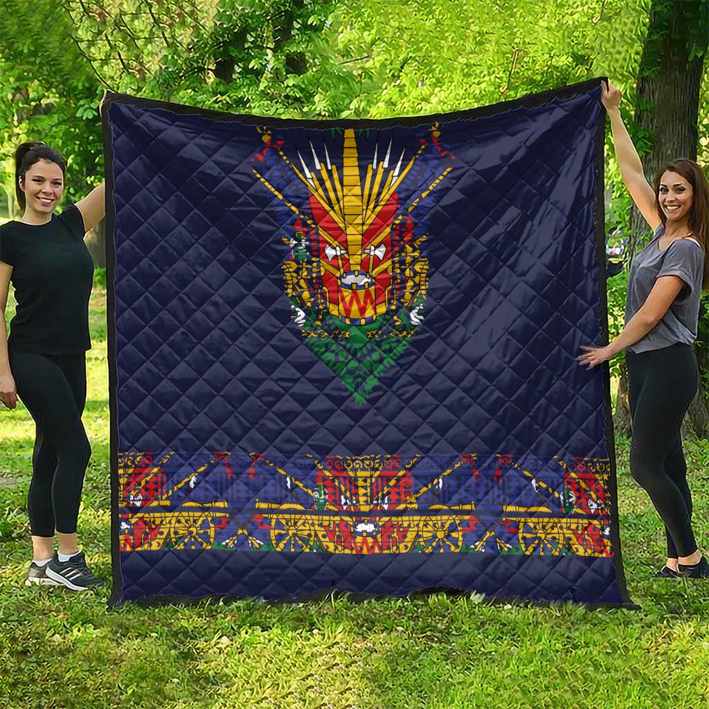 Haiti Flag Traditional Dashiki Quilt Black Color - Polynesian Pride