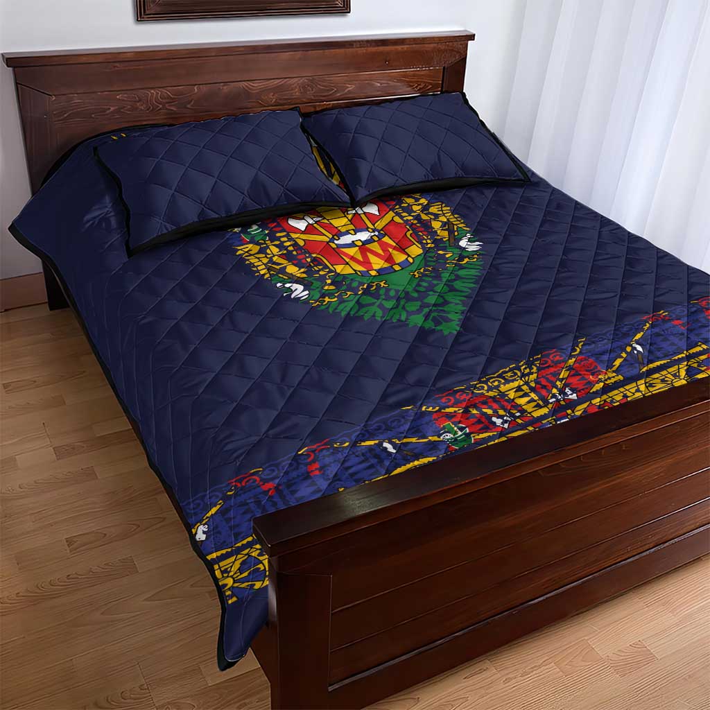 Haiti Flag Traditional Dashiki Quilt Bed Set Black Color - Polynesian Pride