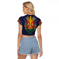 Haiti Flag Traditional Dashiki Raglan Cropped T Shirt Black Color - Polynesian Pride