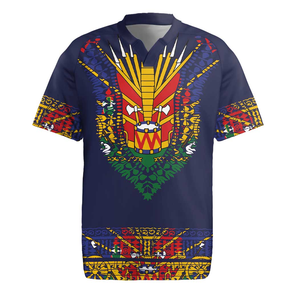 Haiti Flag Traditional Dashiki Rugby Jersey Black Color - Polynesian Pride