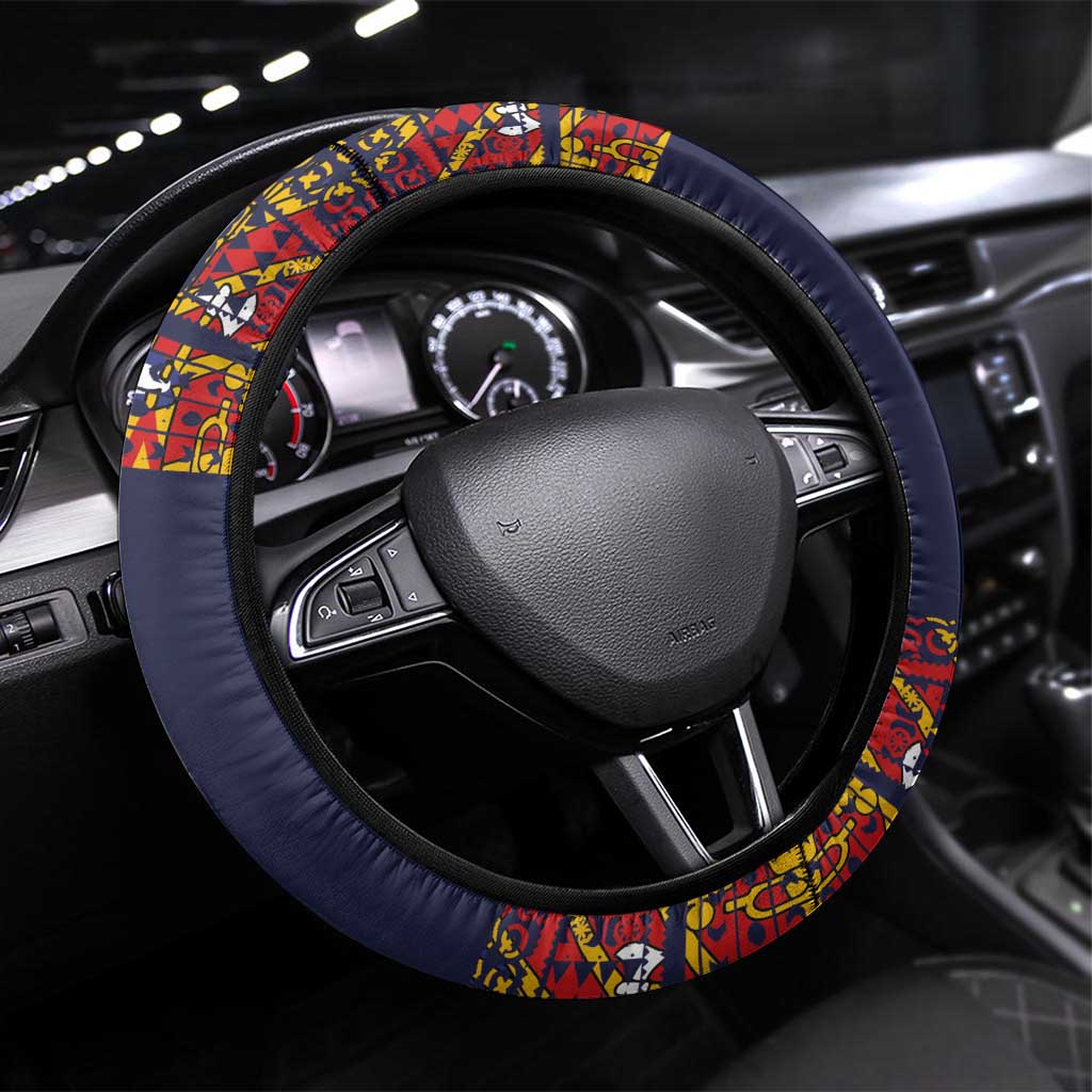 Haiti Flag Traditional Dashiki Steering Wheel Cover Black Color - Polynesian Pride