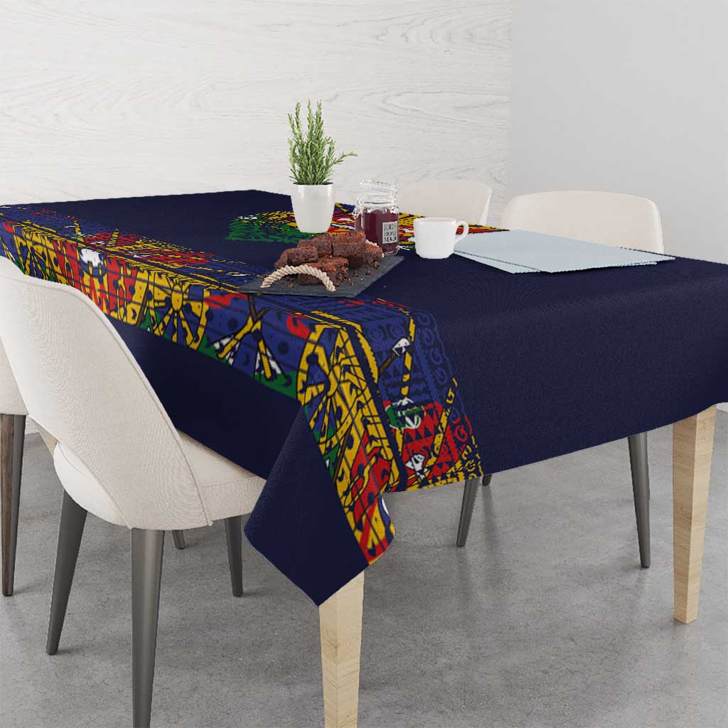 Haiti Flag Traditional Dashiki Tablecloth Black Color - Polynesian Pride